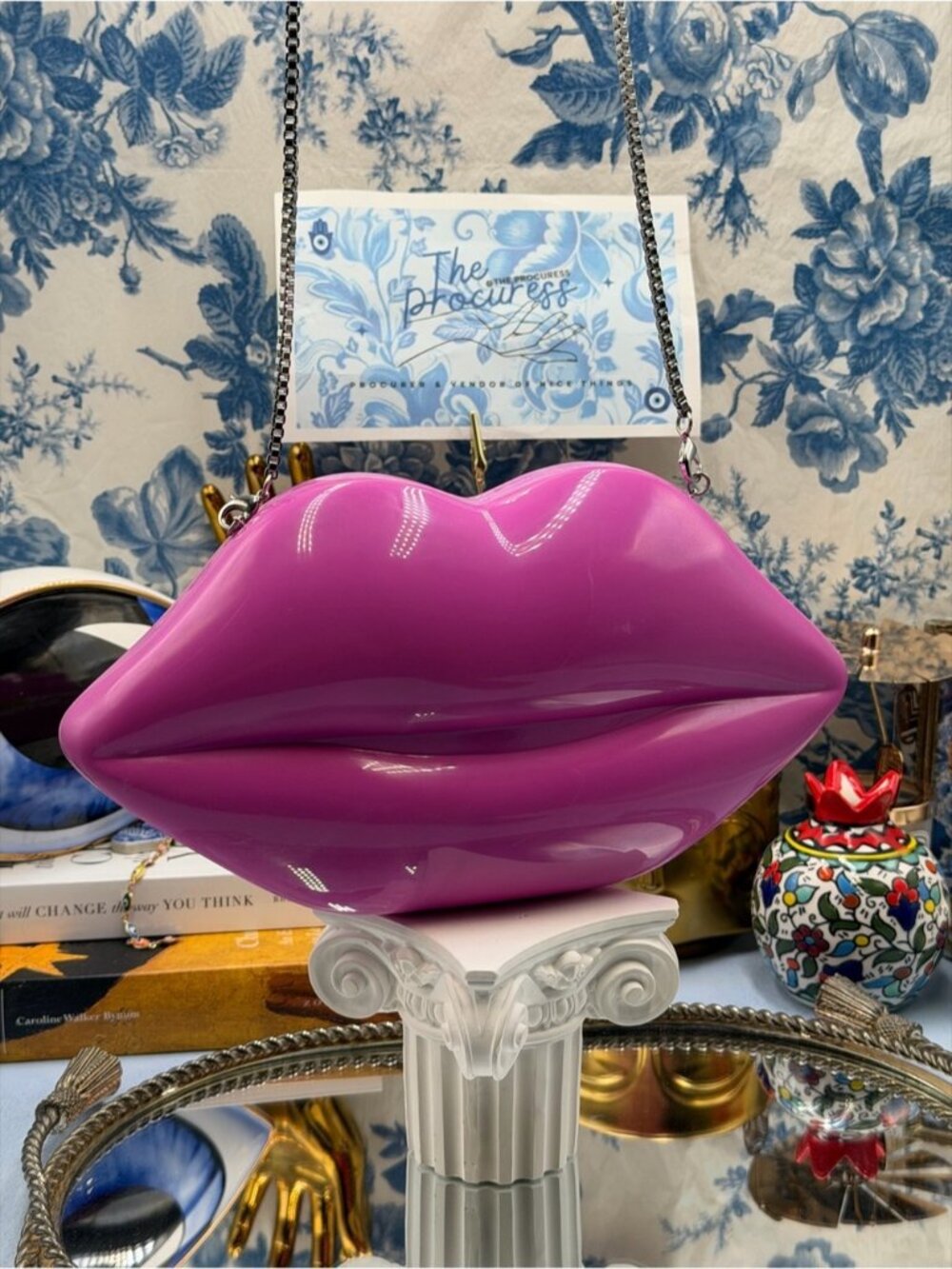 🆕 LULU GUINNESS 🧿 NWOT X ROLLING STONES Iconic Lips Perspex Clutch, Hot Pink - Picture 2 of 15